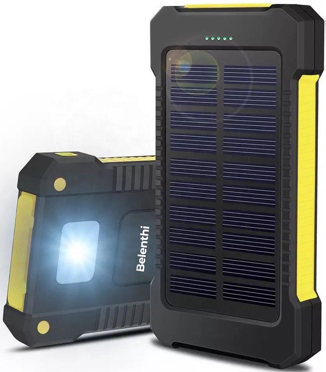 Belenthi Solar powerbank - Powerbank zonneenergie - Powerbank Iphone & samsung - Noodpakket - Geel