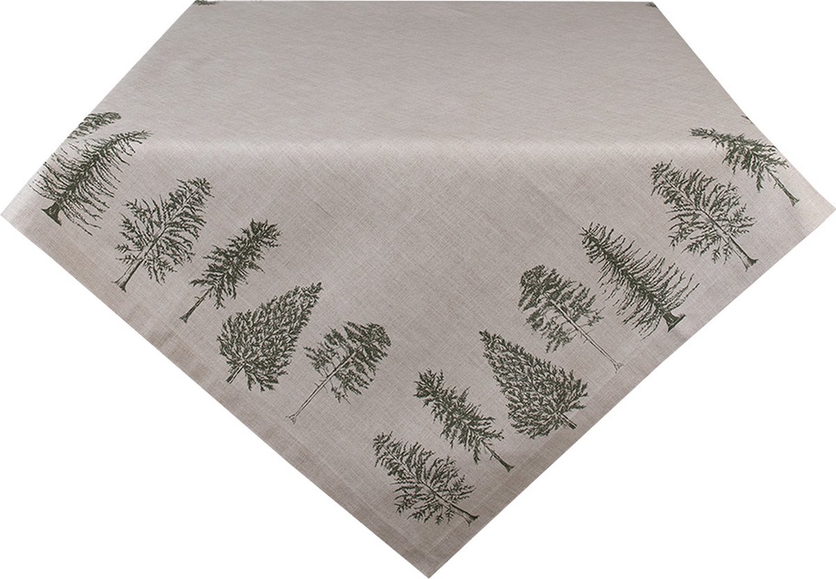 Clayre & Eef Tafelkleed 150x150 cm Beige Groen Katoen Dennenbomen