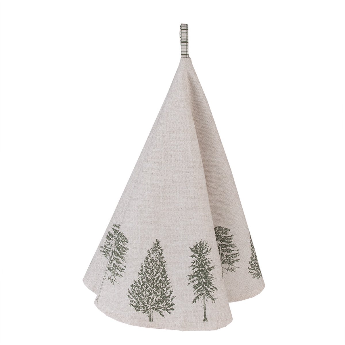 Clayre & Eef Theedoek Ø 80 cm Beige Groen Katoen Rond Dennenbomen