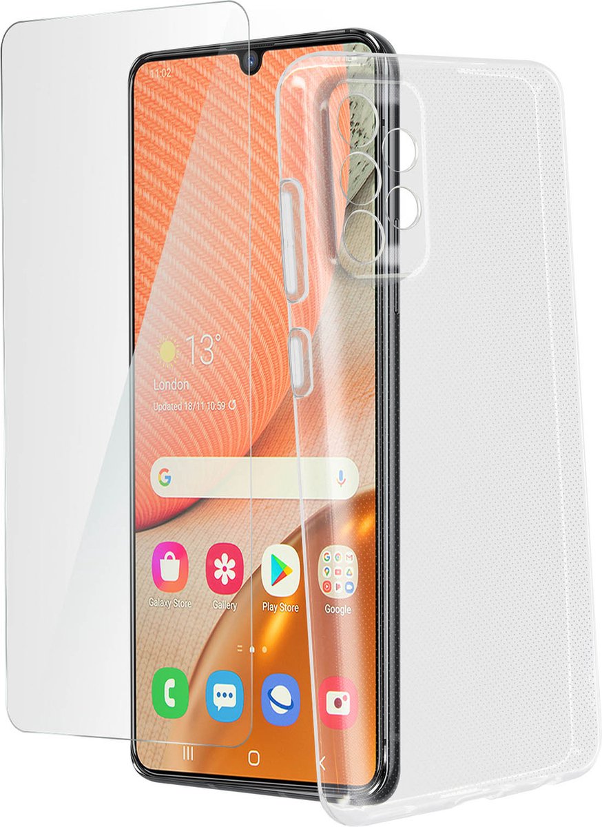 Hoes geschikt voor Samsung Galaxy A72 Siliconen + Gehard Glas 9H Transparant