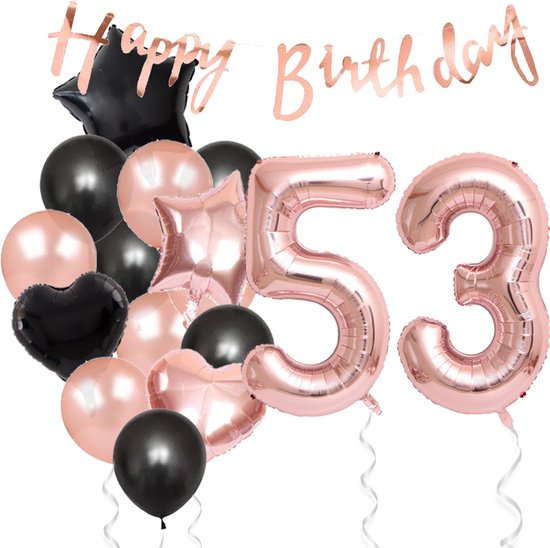 Snoes Ballonnen 53 Jaar Feestpakket – Versiering – Verjaardag Set Liva Rose Cijferballon 53 Jaar -Heliumballon