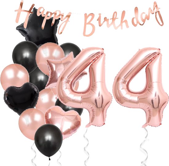 Snoes Ballonnen 44 Jaar Feestpakket – Versiering – Verjaardag Set Liva Rose Cijferballon 44 Jaar - Heliumballon