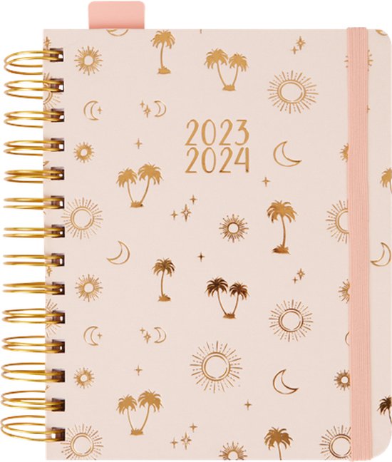 Agenda 2023 -2024 - Rose / Or - Avec spirale et gaufrage - Carton / Papier  - 15 x 19 x