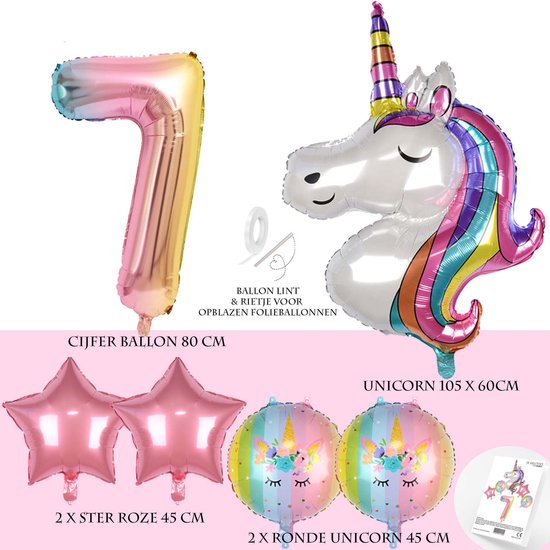 Snoes * Unicorn * Licorne * Set de 6 Ballons XL * Unicorn Numéro 7 Rose  Clair *