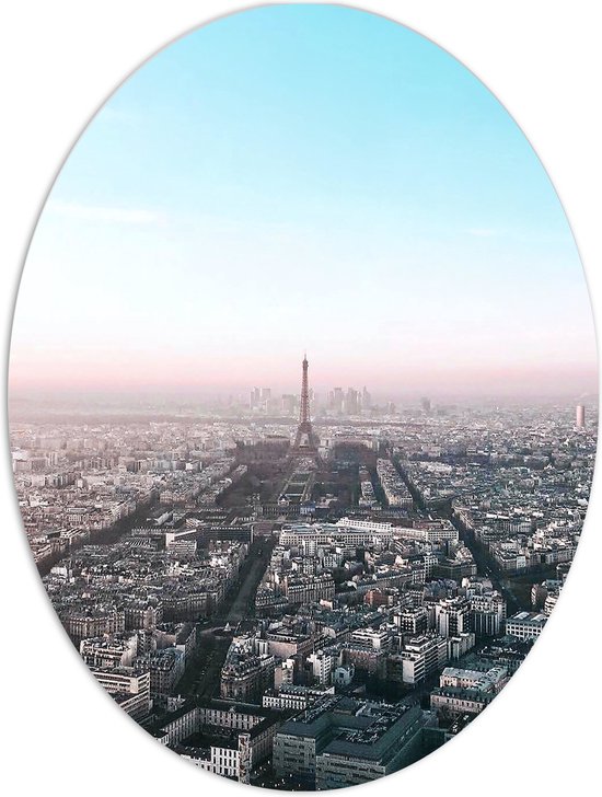 PVC Schuimplaat Ovaal - Parijs - Eiffeltoren - Stad - Gebouwen - Kleuren - 60x80 cm Foto op Ovaal (Met Ophangsysteem)