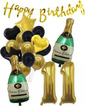 11 Jaar Verjaardag Cijferballon 11 - Feestpakket Snoes Ballonnen Pop The Bottles - Zwart Goud Groen Versiering