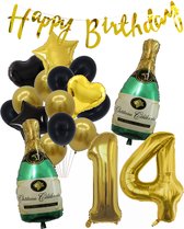 14 Jaar Verjaardag Cijferballon 14 - Feestpakket Snoes Ballonnen Pop The Bottles - Zwart Goud Groen Versiering