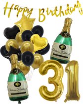 31 Jaar Verjaardag Cijferballon 31 - Feestpakket Snoes Ballonnen Pop The Bottles - Zwart Goud Groen Versiering