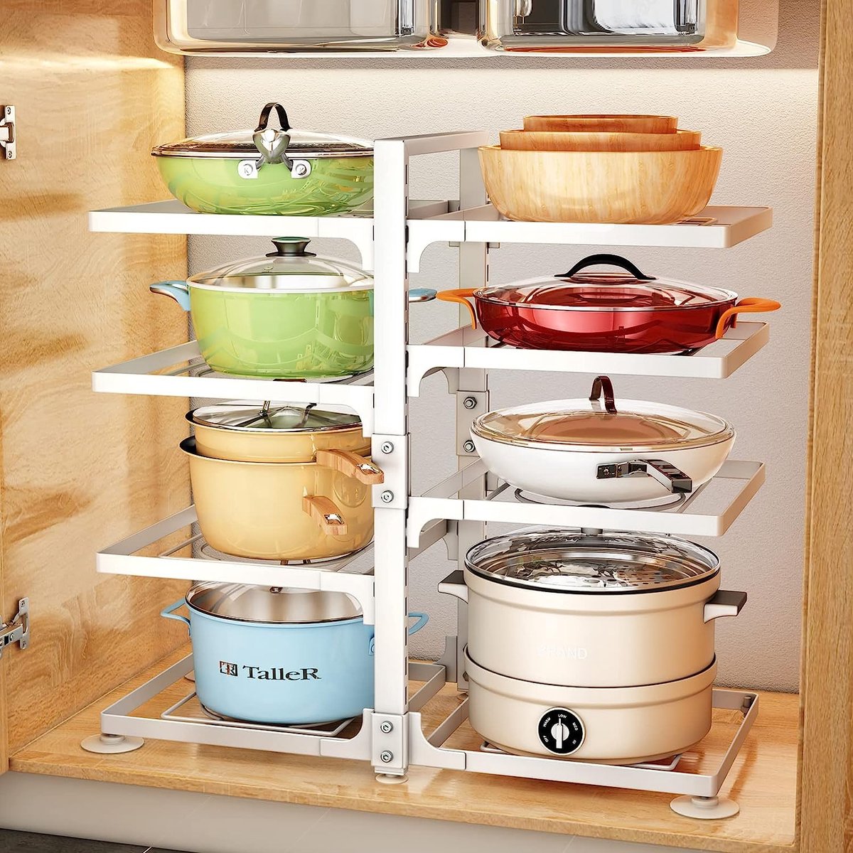 Etagère de Cuisine Organisateur de Casseroles Porte-casseroles Réglable  support de rangement de cuisine-5 Couche - Blanc