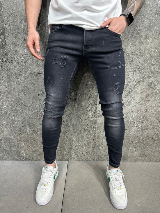 Mannen Stretchy Ripped Skinny Jeans Vernietigd Hole Slim Fit Denim Hoge Kwaliteit Jeans-W36