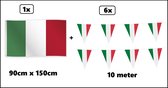 6x Italie vlaggenlijn 10 meter + Italie vlag 90cm x 150cm - Landen festival thema feest fun verjaardag