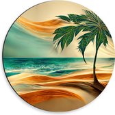 Dibond Muurcirkel - Schilderij van Palmboom op het Strand - 30x30 cm Foto op Aluminium Muurcirkel (met ophangsysteem)