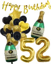 52 Jaar Verjaardag Cijferballon 52 - Feestpakket Snoes Ballonnen Pop The Bottles - Zwart Goud Groen Versiering
