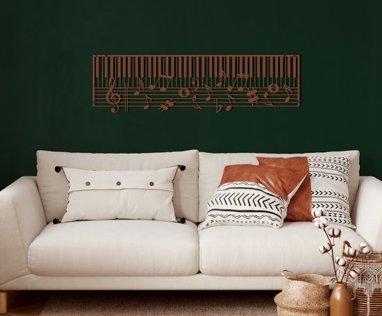 Wanddecoratie | Piano- en Muzieknoten / Piano and Music Notes | Metal - Wall Art | Muurdecoratie | Woonkamer | Buiten Decor |Bronze| 118x33cm