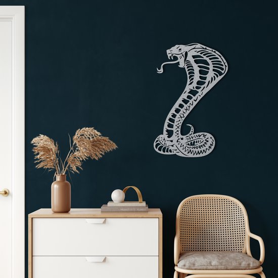 Wanddecoratie | Cobra-Slang / Cobra Snake | Metal - Wall Art | Muurdecoratie | Woonkamer | Buiten Decor |Zilver| 50x75cm