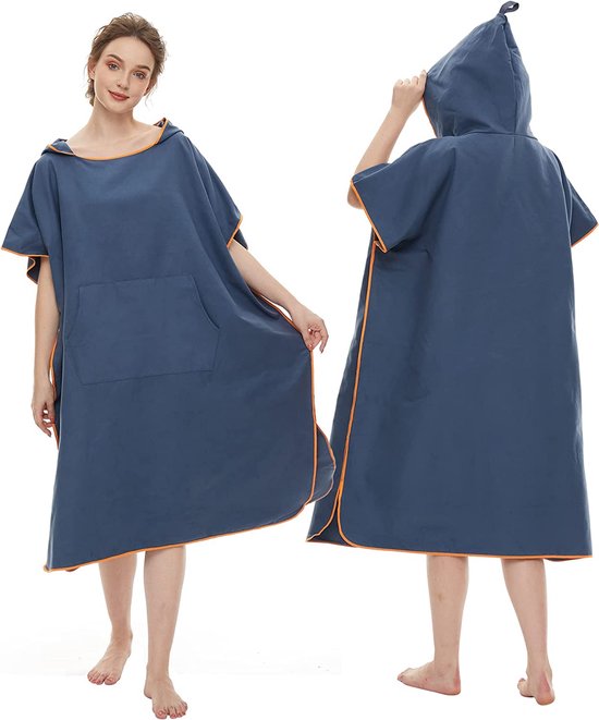 Handdoek Poncho Volwassenen, Surf Poncho Microvezel Handdoeken Bad Poncho Strandhanddoek Dames Heren Verschoonhulp Ultralicht en sneldrogend Badhanddoek voor Surfen Kamperen Snorkelen Strand