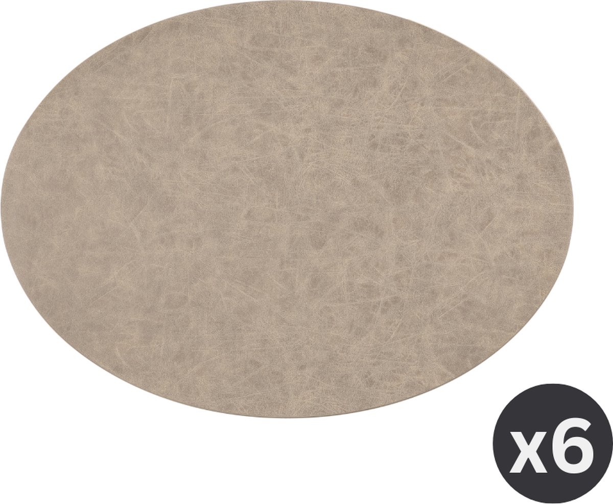 Placemat TRUMAN SET/6, oval, 33x45 cm, double layer, taupe