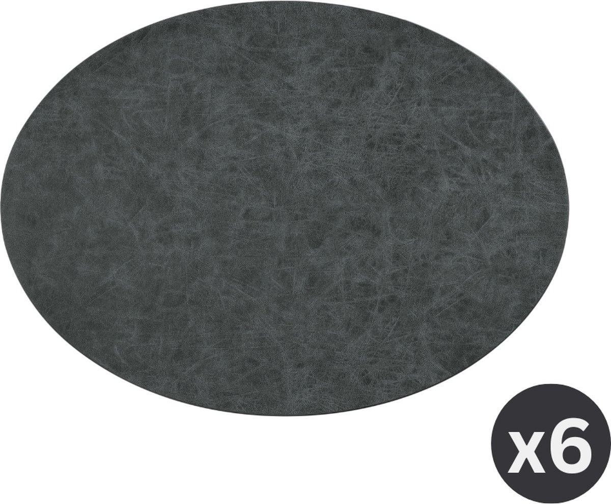 Placemat TRUMAN ovaal, SET/6, 33x45 cm, enkelzijdig, zwart