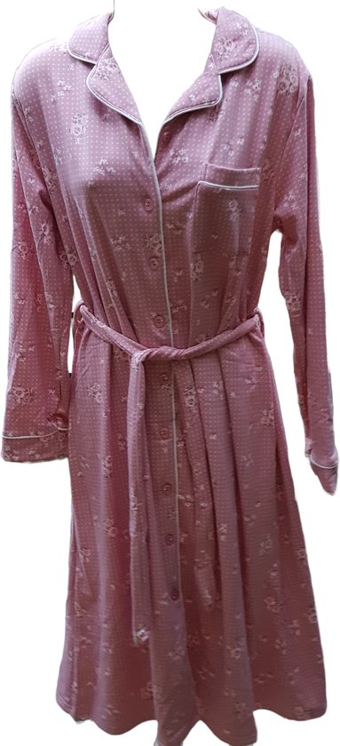 Dames badjas gebloemd met knopen en centuur oud roze L