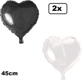 2x Ballon aluminium coeur noir et blanc (45 cm) - mariage mariage mariée coeurs ballon fête festival amour blanc