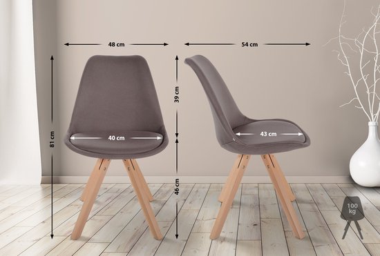 CLP Sofia Set de 4 Chaises de salle à manger - Sans accoudoirs - Tissu - taupe natura (carré)
