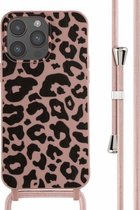iMoshion Hoesje Geschikt voor iPhone 14 Pro Max Hoesje Met Koord - iMoshion Siliconen design hoesje met koord - Roze / Animal Pink
