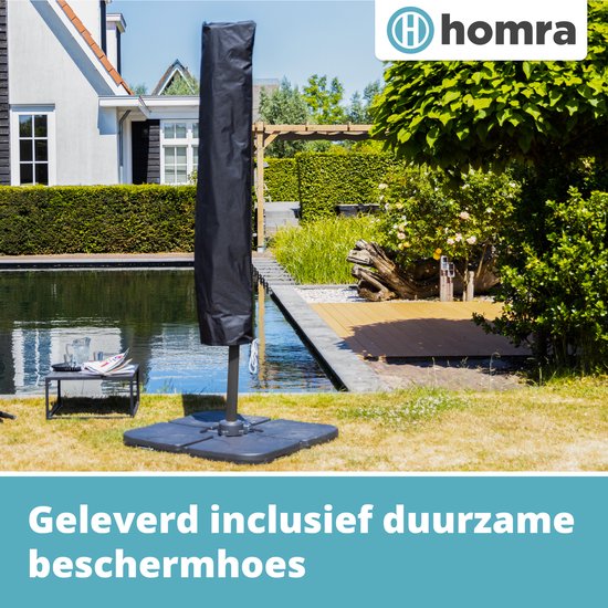 Parasol met Voetpedaal Homra - Stabiele Zweefparasol met 4 Vulbare Tegels - Ø300 cm - Draai- en Kantelbaar - Inclusief beschermhoes - Grijs