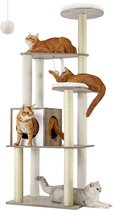 FEANDREA Greige PCT166G01 Krabpaal, 165 cm, moderne kattentoren, kattenhuis met 5 krabbomen, wasbare afneembare kussens, zitstang, kattenmand, kattenmeubel voor woningkatten, kattenmeubel