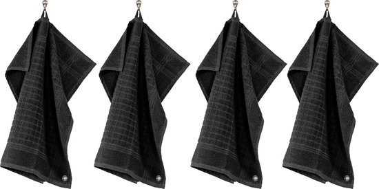 Tiseco Home Studio - Torchon PHARAO HANDY - SET/4 - 100% coton - tissu éponge - avec boucle de suspension - ultra absorbant - séchage rapide - matériau résistant - 50x50 cm - Noir