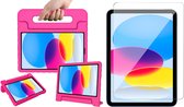 Hoes geschikt voor iPad 10.9 2022 - Screen Protector GlassGuard - Kinder Back Cover Kids Case Hoesje Roze & Screenprotector