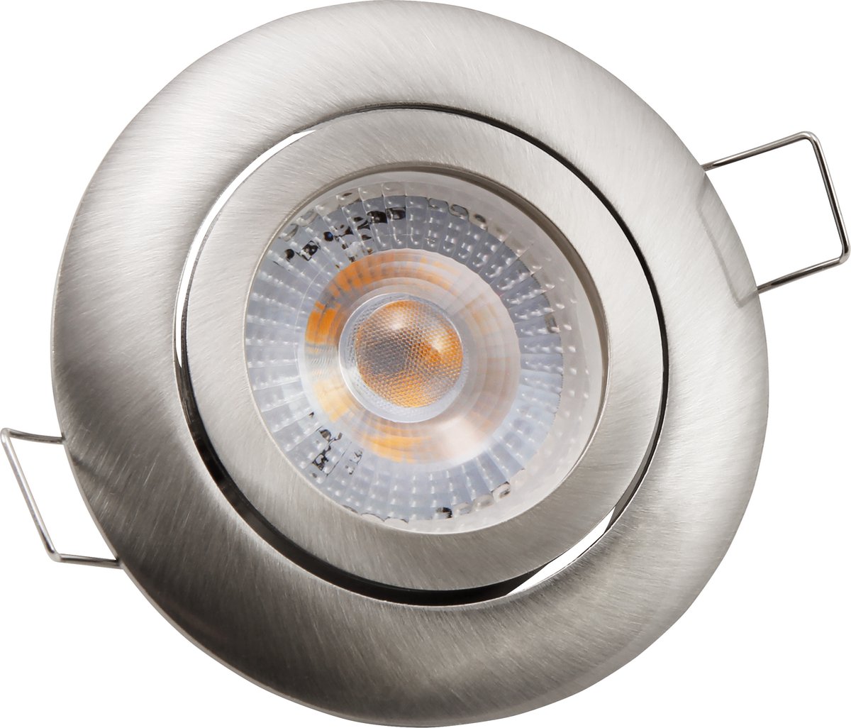 Inbouwspots LED IP20 ''Eco-50'' - Inbouwspot geschikt voor binnen - plafondlamp 3000K Ø72MM - Armatuur met met LED lamp Helder 400 lm - Zilver