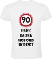 Verjaardag 90 keer raden hoe oud ik ben T-shirt | jaar | jarig | Shirt |verjaardagskado | Heren en Dames | cadeau | kado | Wit