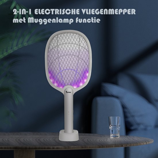 zaap® 2-in-1 Elektrische Vliegenmepper - Muggenlamp - 2500V - 1200mAh - USB Oplaadbaar