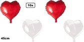 10x Folieballon Hart rood en wit (45 cm) - trouwen huwelijk bruid hartjes ballon feest festival liefde white