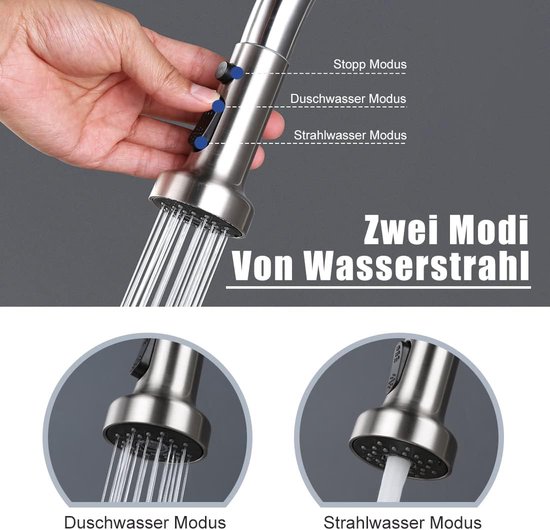 EISL Flexo Chrom/Hell Grau Flexible Spültischarmatur, biegsamer Wasserhahn für die Küche, hoher Auslauf mit Soft-Touch-Schlauch, 360 Grad schwenkbar, Wasserhahn Küche flexibel, NI186FLHG