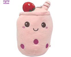 Happy Trendz® Boba Bubble Tea Pluche Aardbei - 25 cm pluche Slaap kussen Knuffel Tea Pluche - Cadeau - Gift - MustHave Fan
