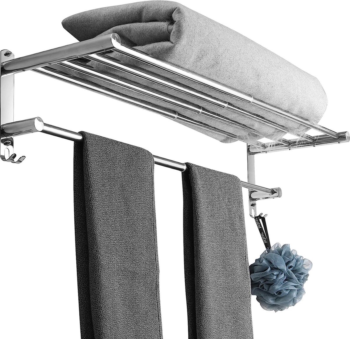 43-78CM roestvrij staal geen boren handdoekenrek wandmontage plank geschikt voor badkamer keuken handdoekenrek (2-laags plank)