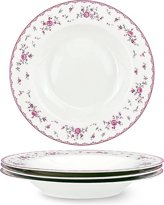 Set de 12 Assiettes à Soupe en Porcelaine Blanche - 21cm