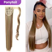 SassyGoods® Wrap Around Ponytail Hair Extensions Paardenstaart Extension Haarstuk - Haar - Blond met Highlights Steil - 65 cm