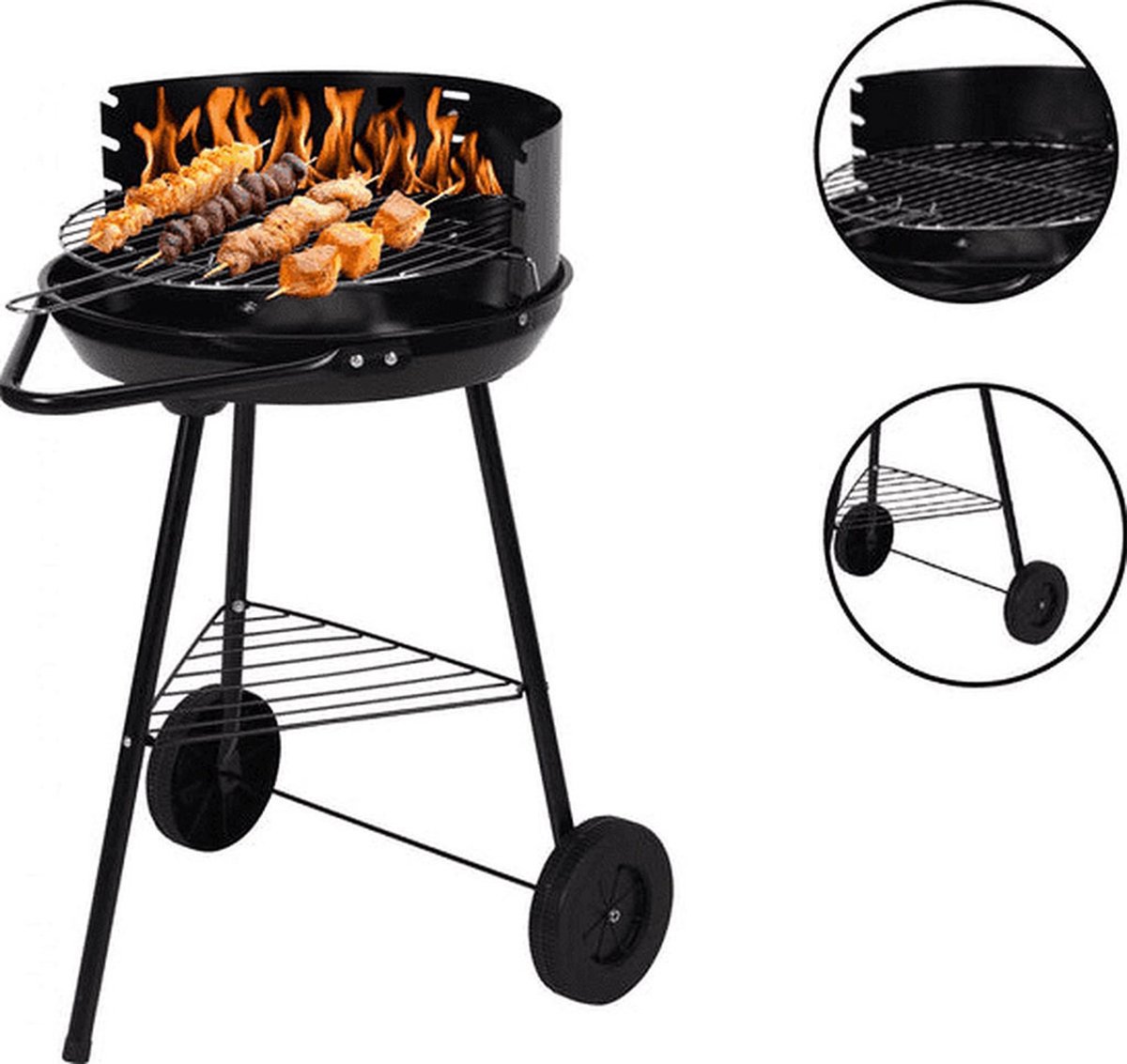 Barbecue - BBQ - Rond - Half open - Verrijdbaar - 41,5x70x41,5cm - Zwart grijs