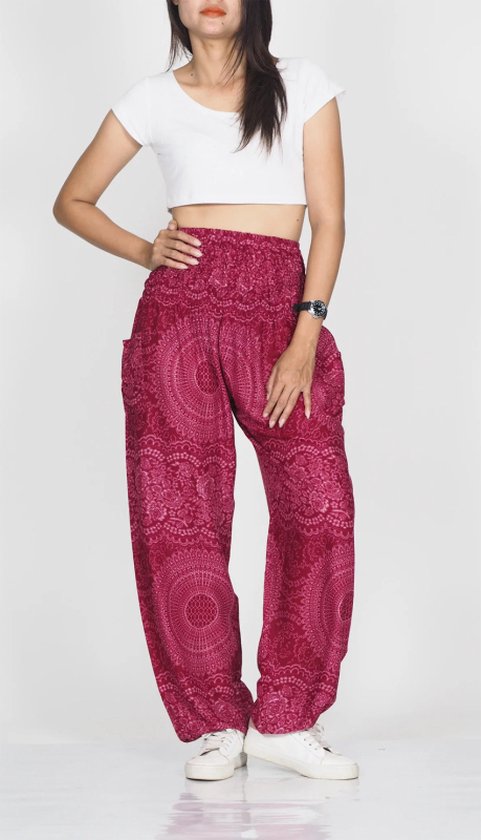 Harembroek - Yogabroek - Zomerbroek M; maat 38, 40 en 42 - Mandala mono roze