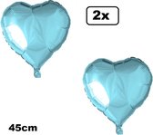 2x Folieballon Hart lichtblauw (45 cm) - trouwen huwelijk bruid hartjes ballon feest festival liefde white