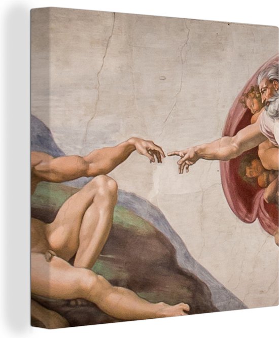 Canvas schilderij 20x20 cm - Wanddecoratie Schepping van Adam - Michelangelo - Muurdecoratie woonkamer - Slaapkamer decoratie - Kamer accessoires - Schilderijen op canvas