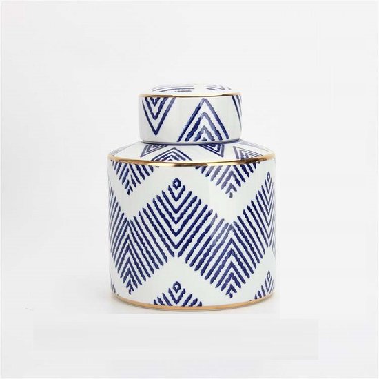 San Naila-Gemberpot-Vazen-Decoratieve Jar-Deksel-Goud-Wit-Blauw-Porselein