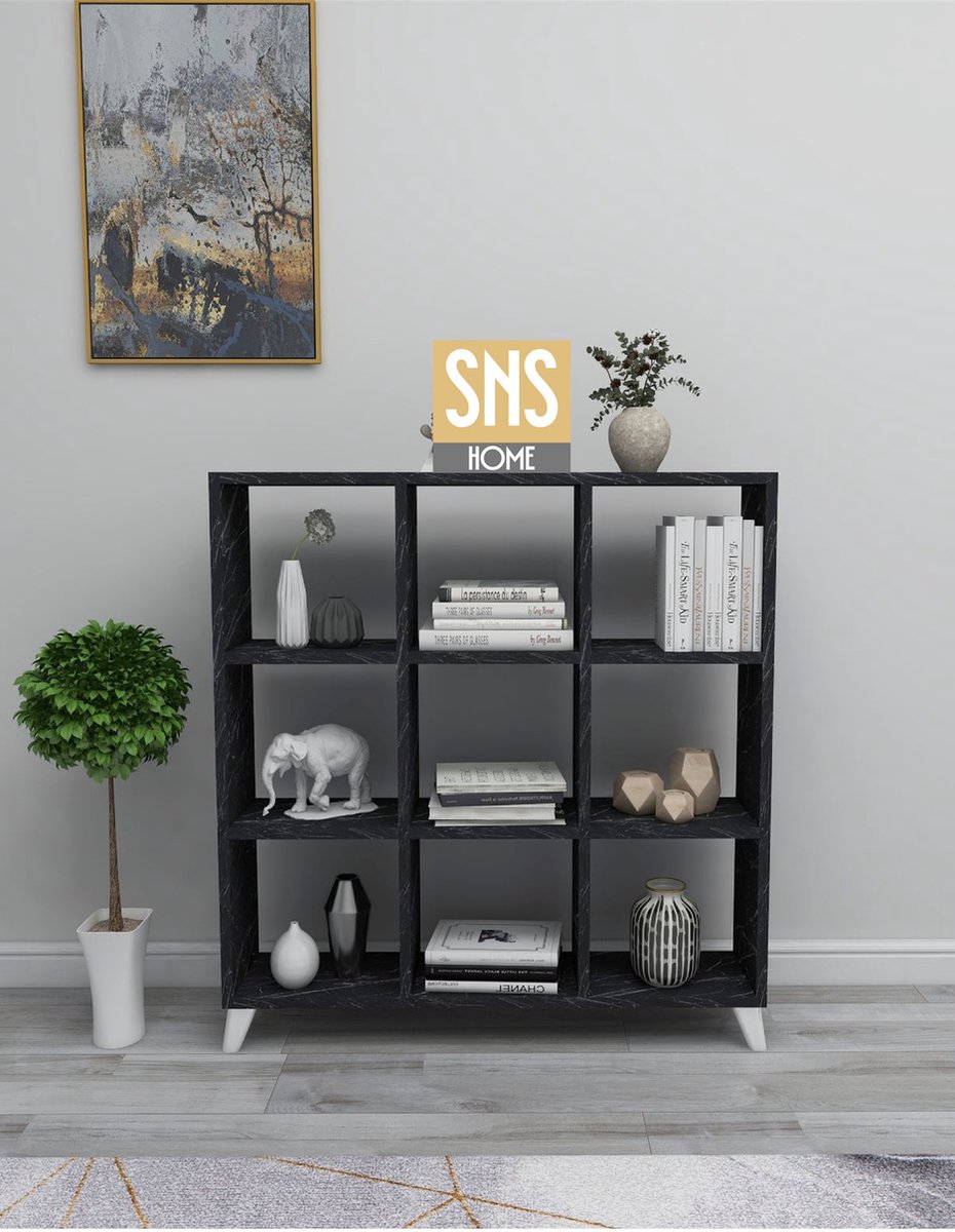 Bofigo SNS Home - Boekenkast - 9 Vakken - Vierkante - Zwart/Marmer