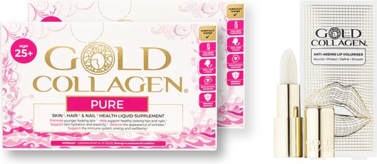 GOLD COLLAGEN PURE - AKTIE : 2 dozen + 1 GRATIS Lip Balsem Volumiser - 5000 mg gehydrolyseerd marien collageen peptiden/50ml - 11 actieve ingrediënten - Type I en III - Suikervrij - Snel resultaat - Klinische studies -Snelle opname -Made in Japan