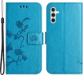 Coverup Bloemen & Vlinders Book Case-- Geschikt voor Samsung Galaxy A34 Hoesje - Blauw