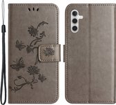 Coverup Bloemen & Vlinders Book Case - Geschikt voor Samsung Galaxy A34 Hoesje - Grijs