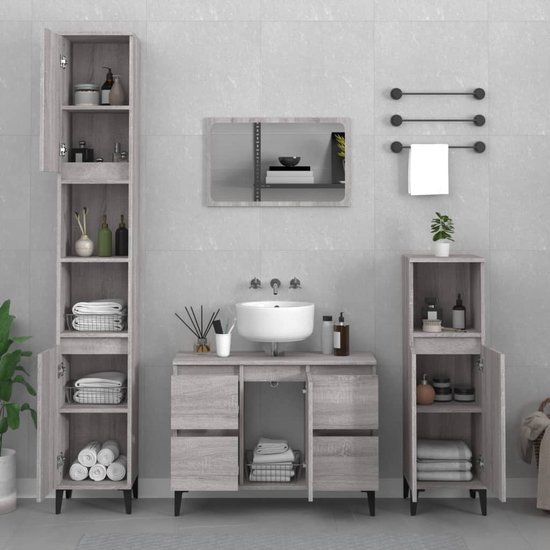 Badkamerkast 80x33x60 cm bewerkt hout grijs sonoma eikenkleurig kopen