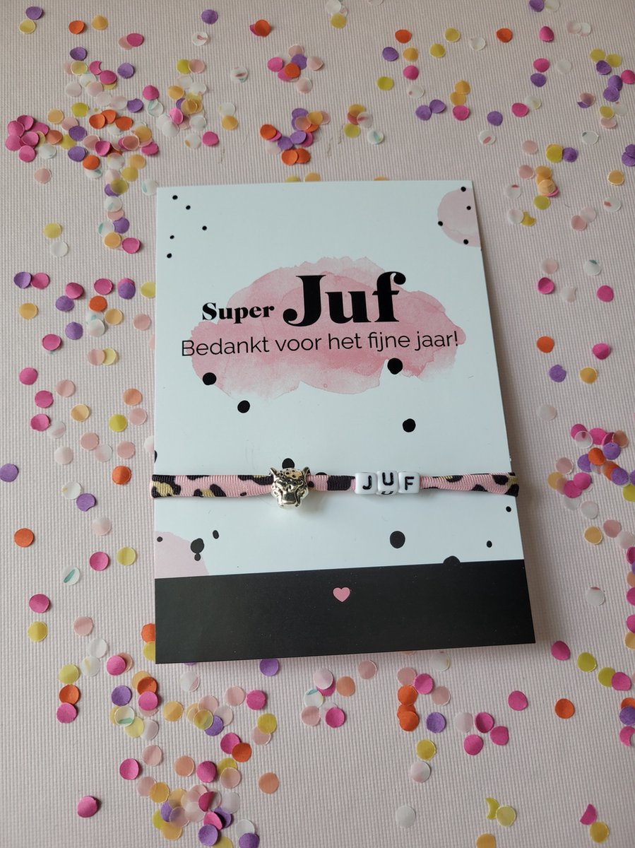 Goedkoopste Juf - panter - bedelarmband - letterkralen -bedankje - bedankt juf- schooljaar - basisschool- ibiza